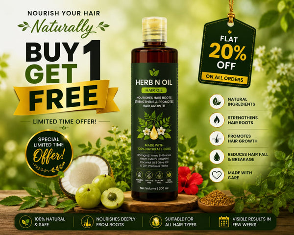 Herb N Oil natural hair growth and anti hair fall oil 200ml - Skin Glowify